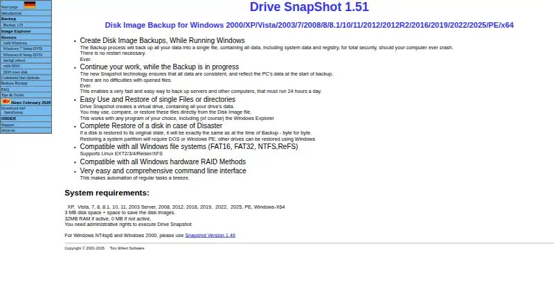 Drive Snapshot's own site