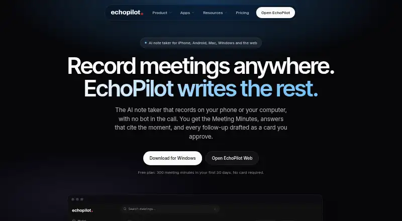 The EchoPilot homepage