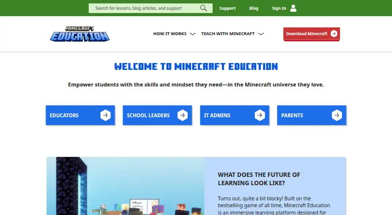 Minecraft Education's own site