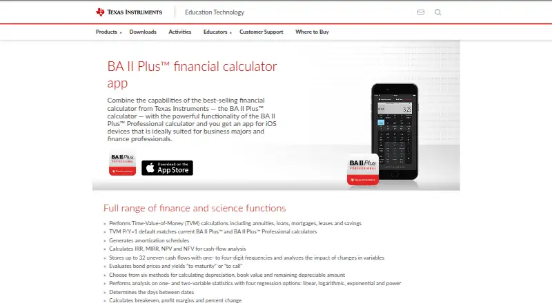 BA II Plus™ Financial Calculator App's own site