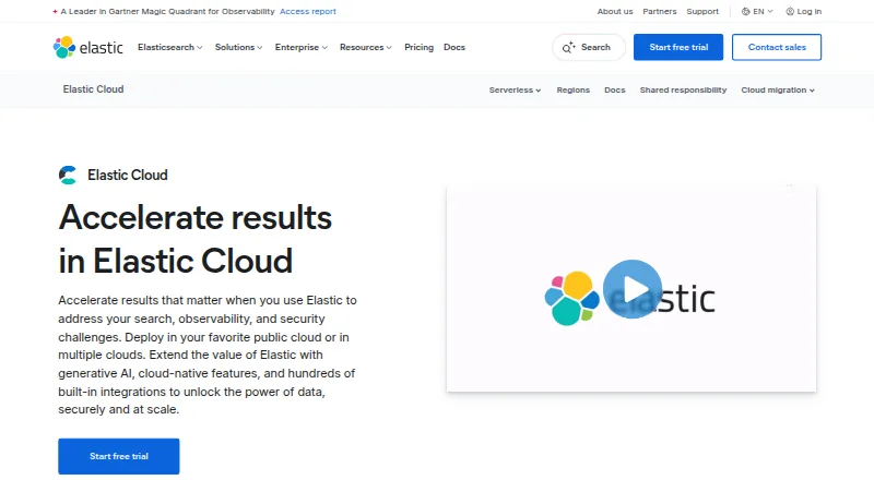Elastic Cloud Hosted's own site