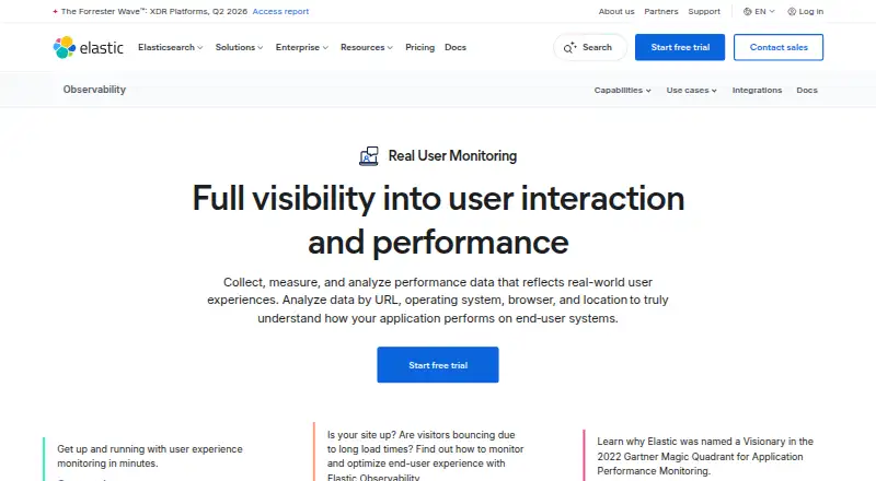 Elastic Real User Monitoring's own site