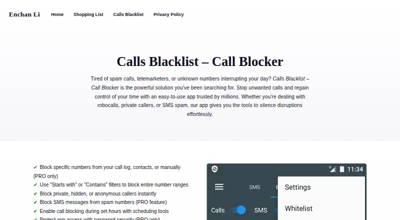 Calls Blacklist's own site