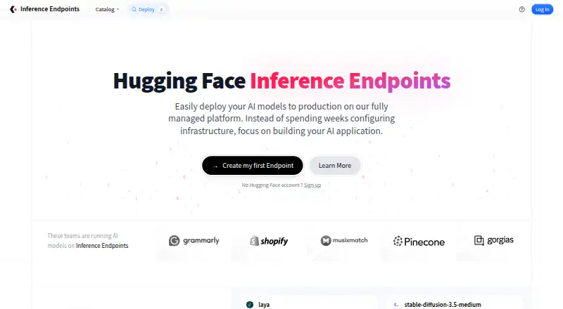 Hugging Face Inference Endpoints's own site