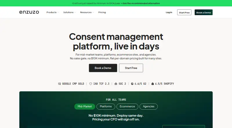 Enzuzo Consent Management's own site