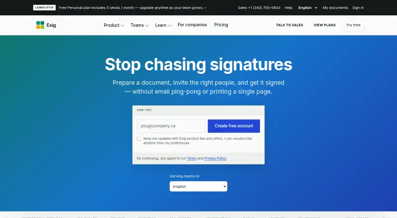 Esig API's own site