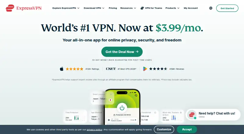 The ExpressVPN homepage
