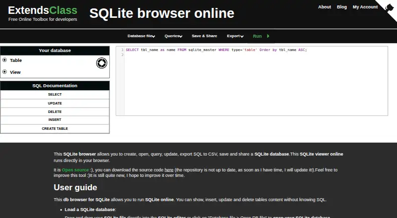 ExtendsClass SQLite Browser's own site