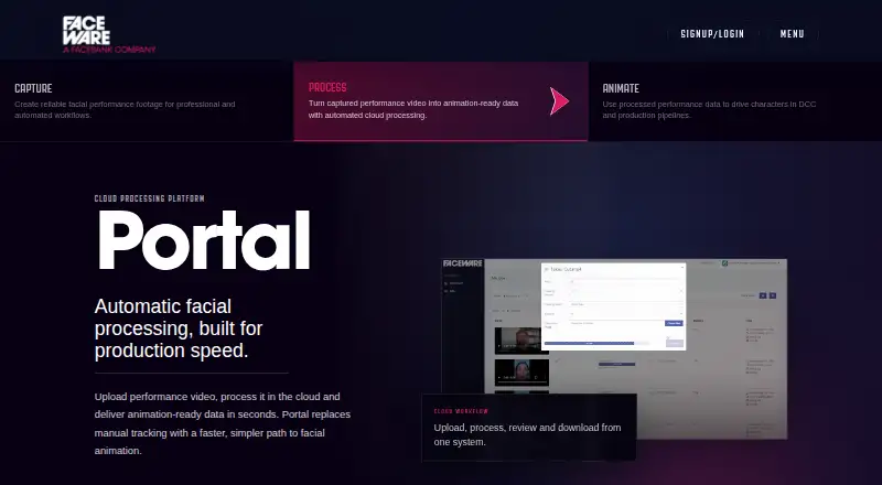 Faceware Portal's own site