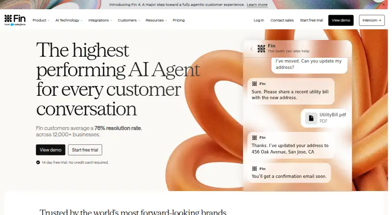 Intercom Fin's own site