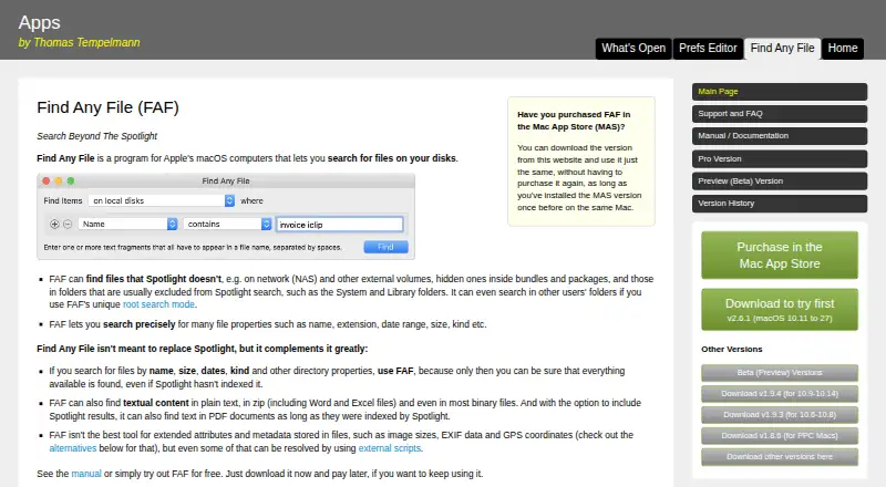 Find Any File's own site