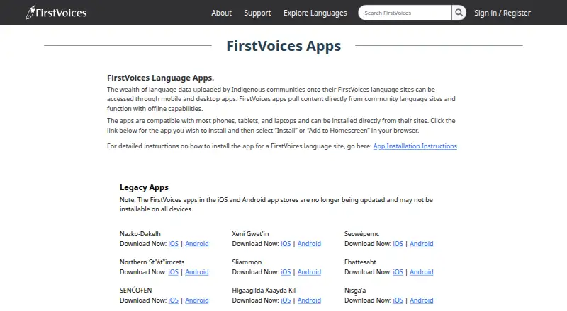 FirstVoices Language Apps's own site