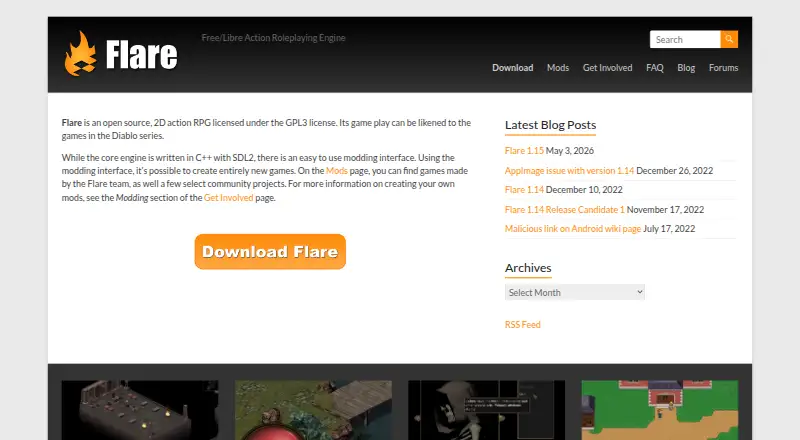Flare Engine's own site