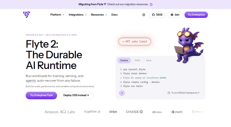 The Flyte homepage