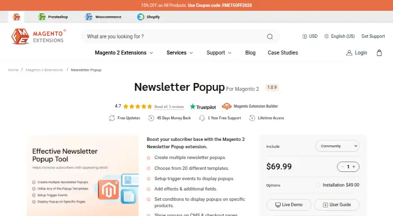 Magento 2 Newsletter Popup's own site