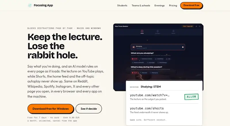 The Focusing App's own site