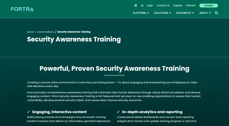 Fortra Security Awareness Training's own site