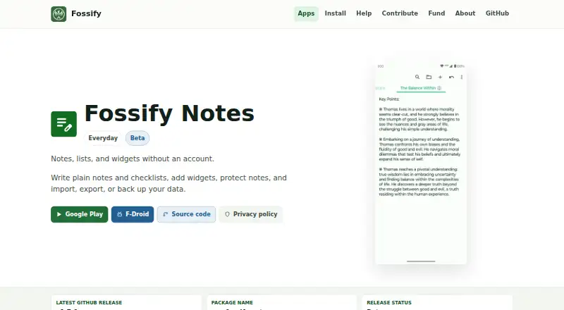Fossify Notes's own site
