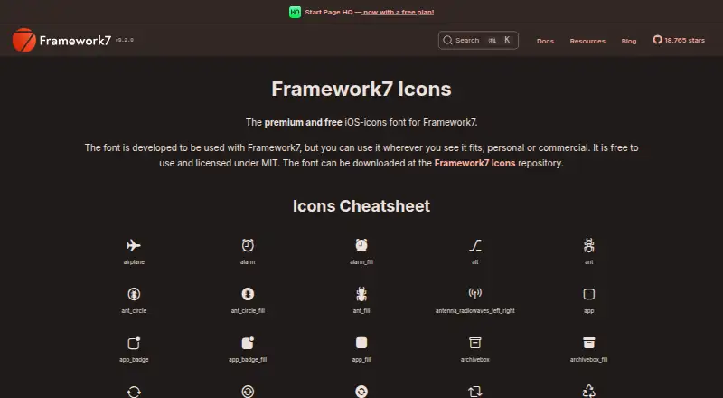Framework7 Icons's own site