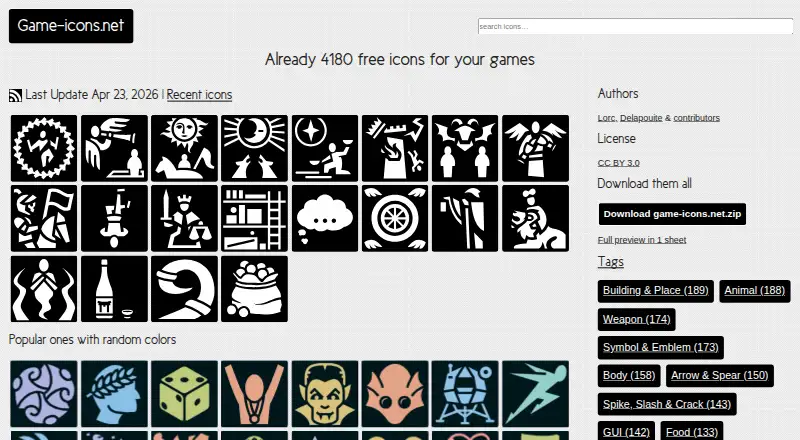 Game-icons.net's own site