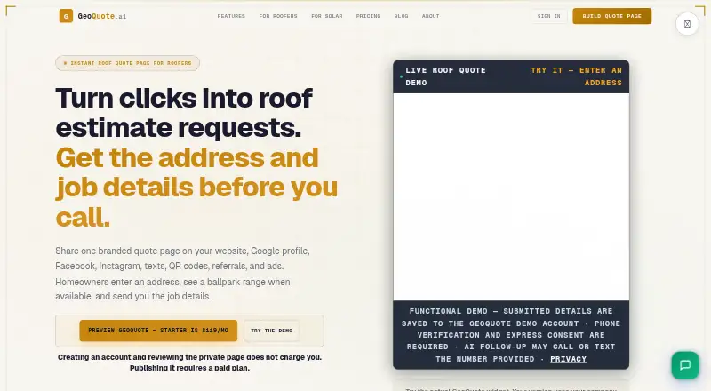 GeoQuote AI's own site