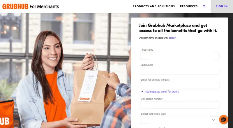 GrubHub for Restaurants's own site