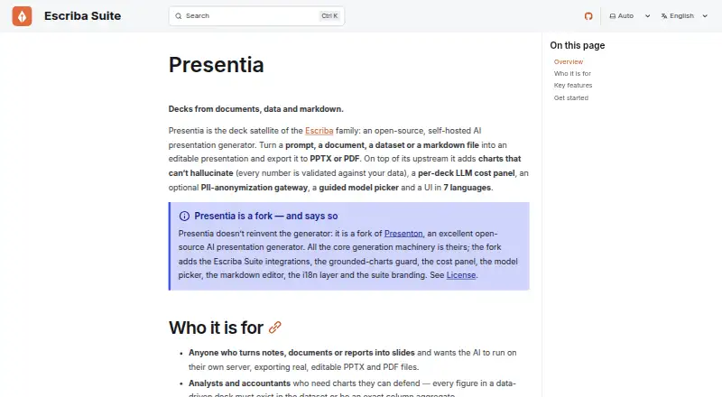Presentia's own site
