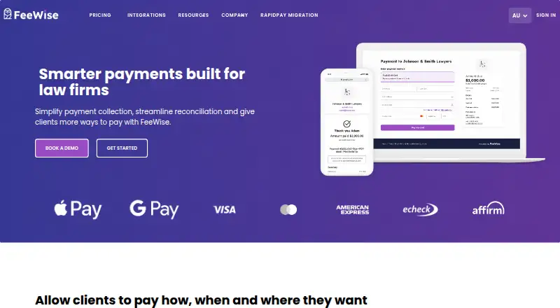 The FeeWise homepage