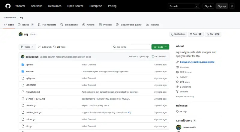 sq (Structured Query)'s own site