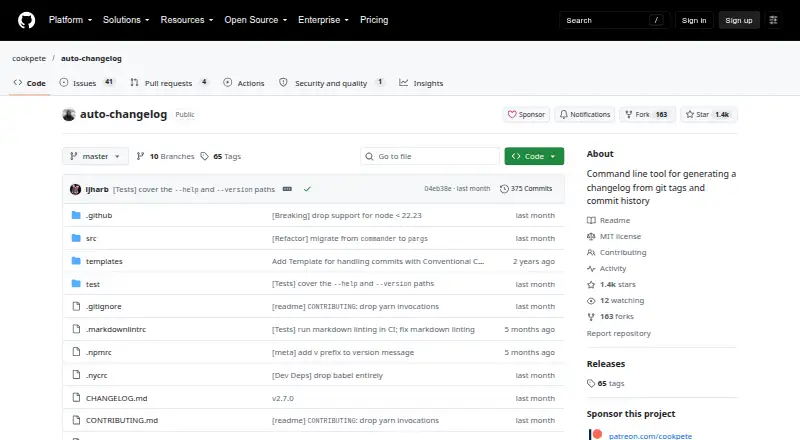 auto-changelog's own site