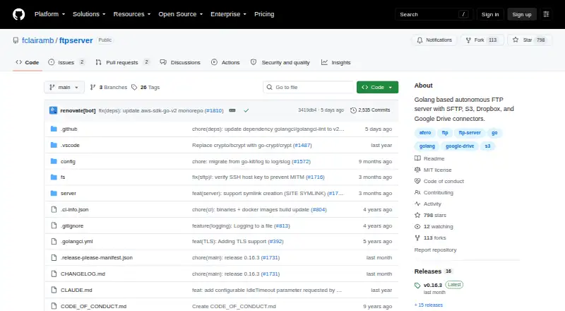 Golang FTP Server's own site