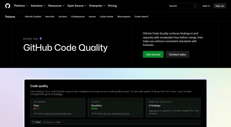 GitHub Code Quality's own site