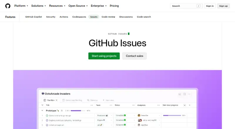 GitHub Issues's own site