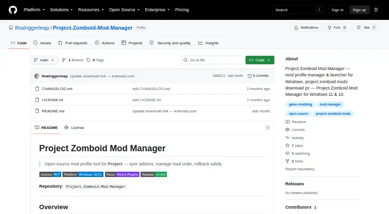 Project Zomboid Mod Manager's own site