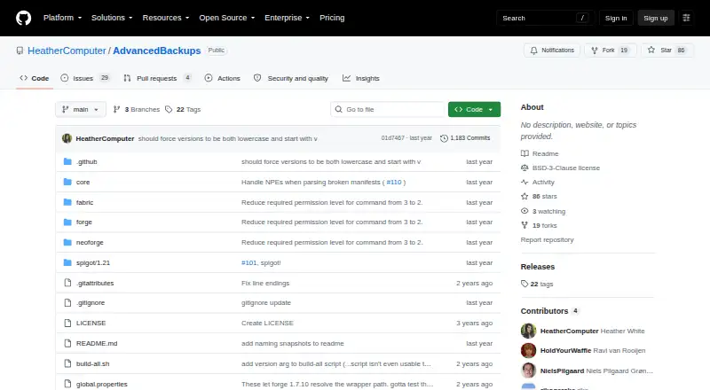 Advanced Backups's own site