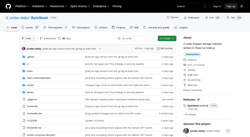 ByteStash's own site