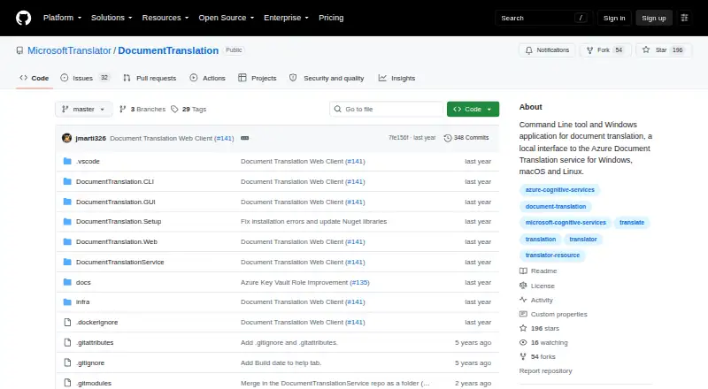 Microsoft Document Translator's own site