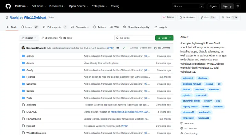 Win11Debloat's own site