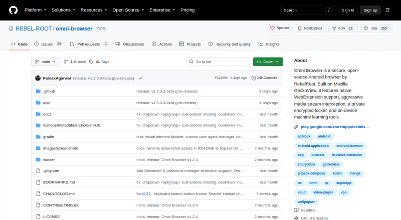 Omni Browser's own site