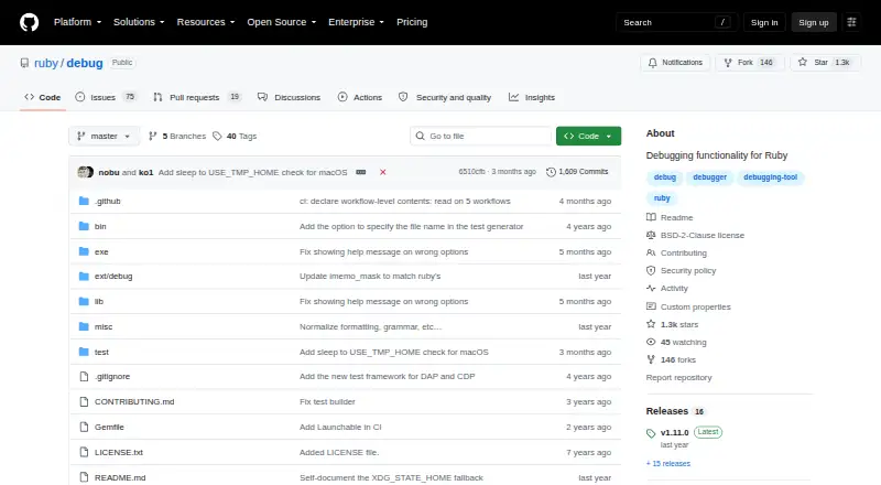 Ruby debug's own site