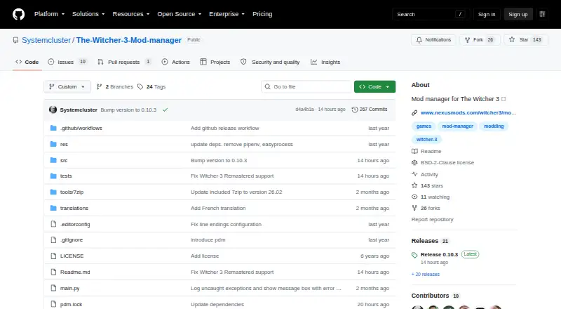 The Witcher 3 Mod Manager's own site