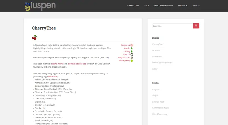 CherryTree's own site
