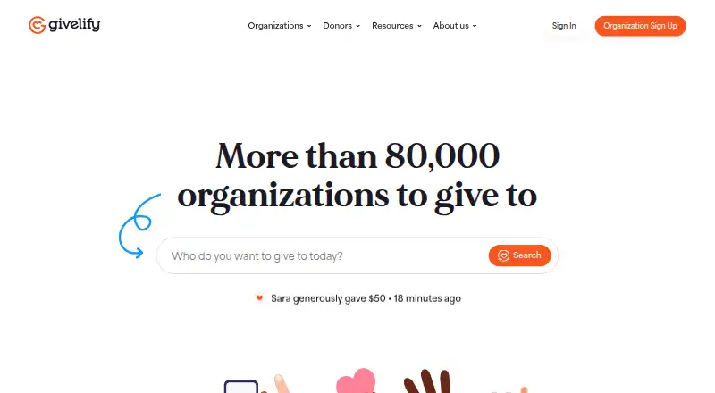 The Givelify homepage