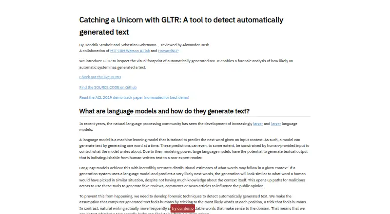 GLTR (Giant Language Model Test Room)'s own site
