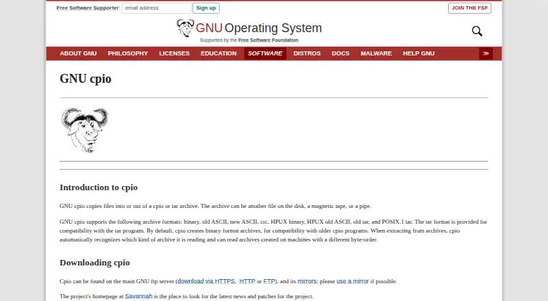 GNU cpio's own site