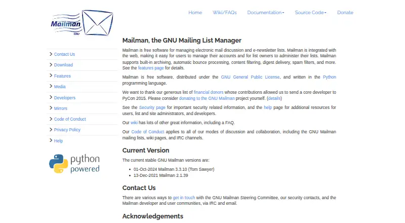 Mailman's own site