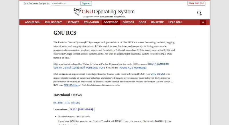 GNU RCS's own site