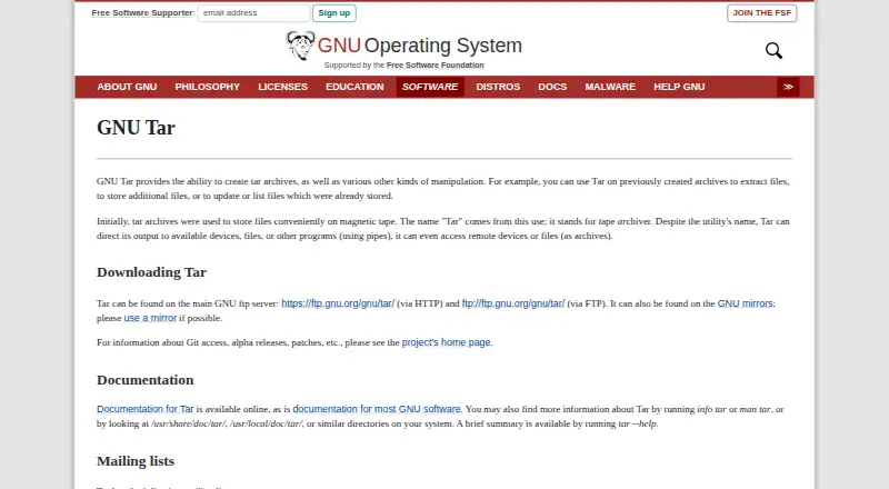 GNU tar's own site