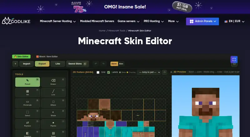 Godlike.Host Skin Editor's own site