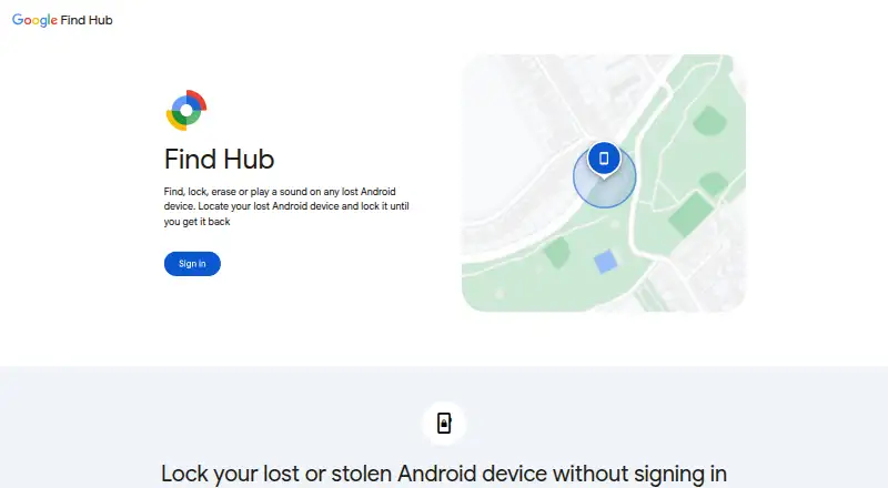 Google Find Hub's own site